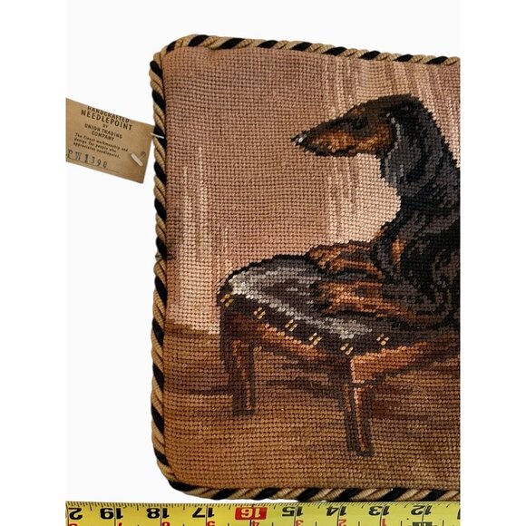 NWT Dachshund Dog Pet Needlepoint Pillow Cover 18 X 11" Piping Zipper Solid Back - Picture 8 of 12